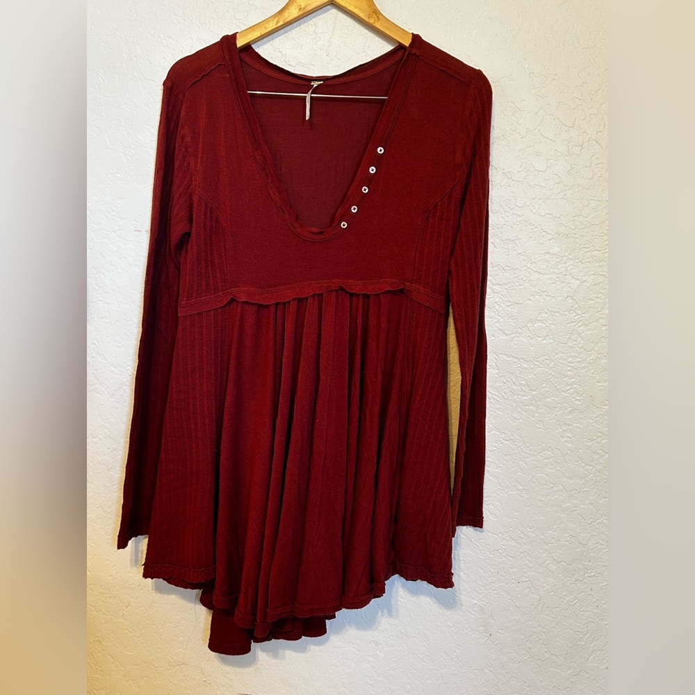 Free People Rust Red Long Sleeve Babydoll Tunic - Picture 8 of 11